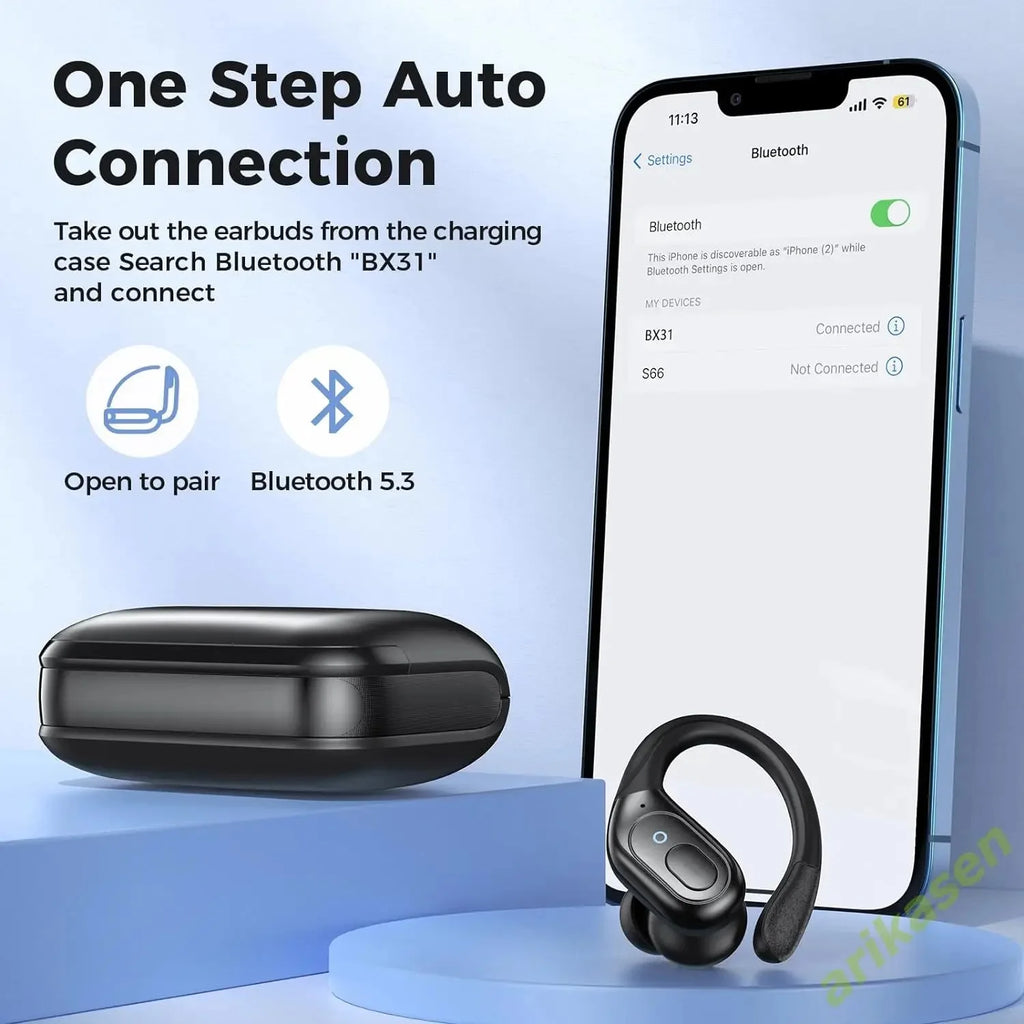 Bluetooth Headphones Wireless Earbuds 5.3 Sports Earbuds 75H Playtime IPX7 Waterproof LED Power Display Over Ear Buds Deep Bass