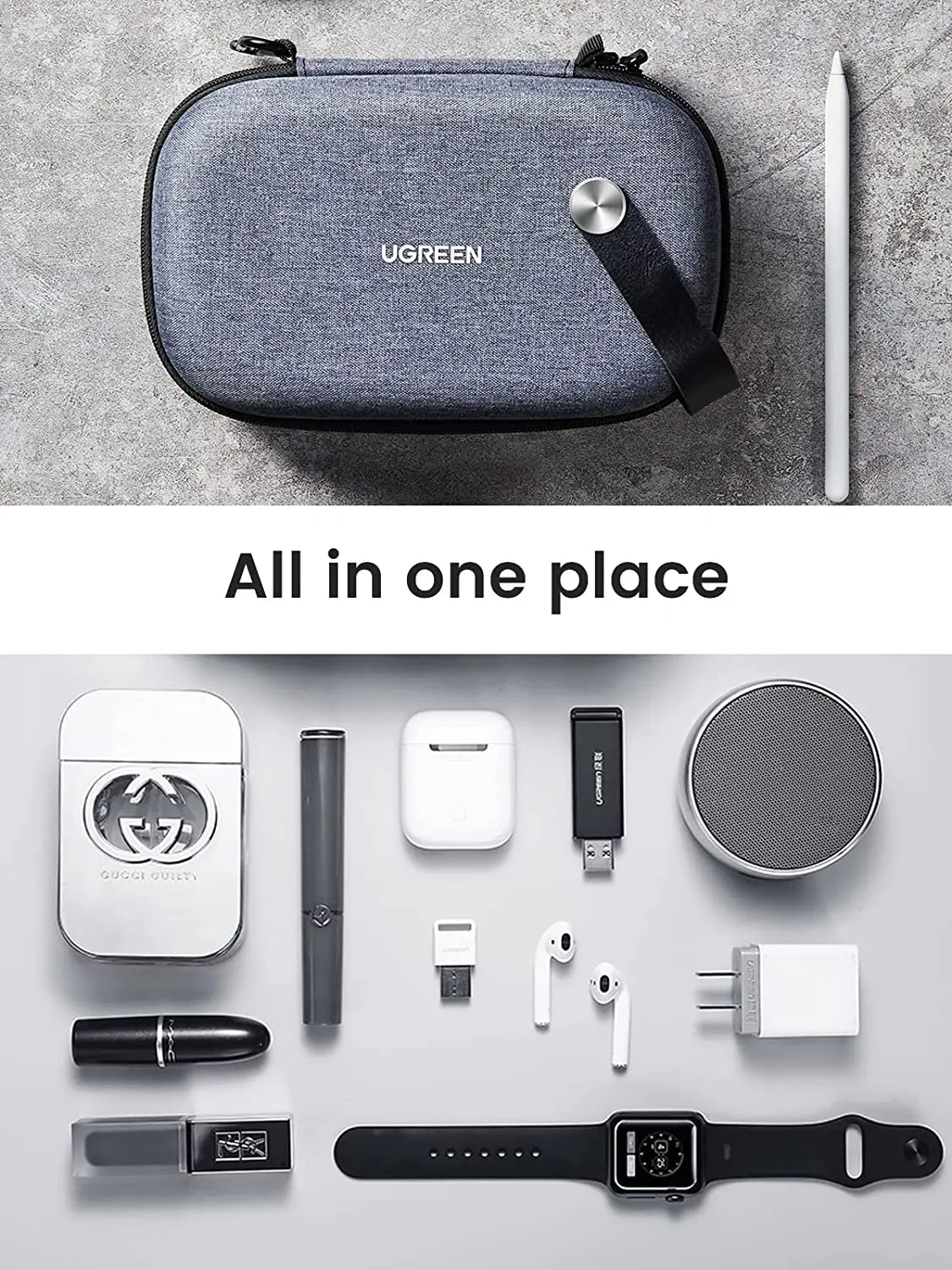 UGREEN Electronics Travel Organizer Hard Case Double Layer Cord Organizer Bag External Hard Drive Carrying Case