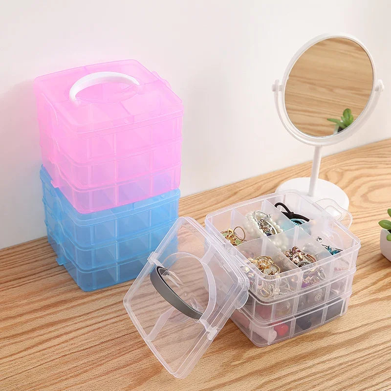 Storage Box  3 Layers 18 Compartments Plastic Clear Organizer Multifunction Empty Box Sewing Tools Jewelry Container