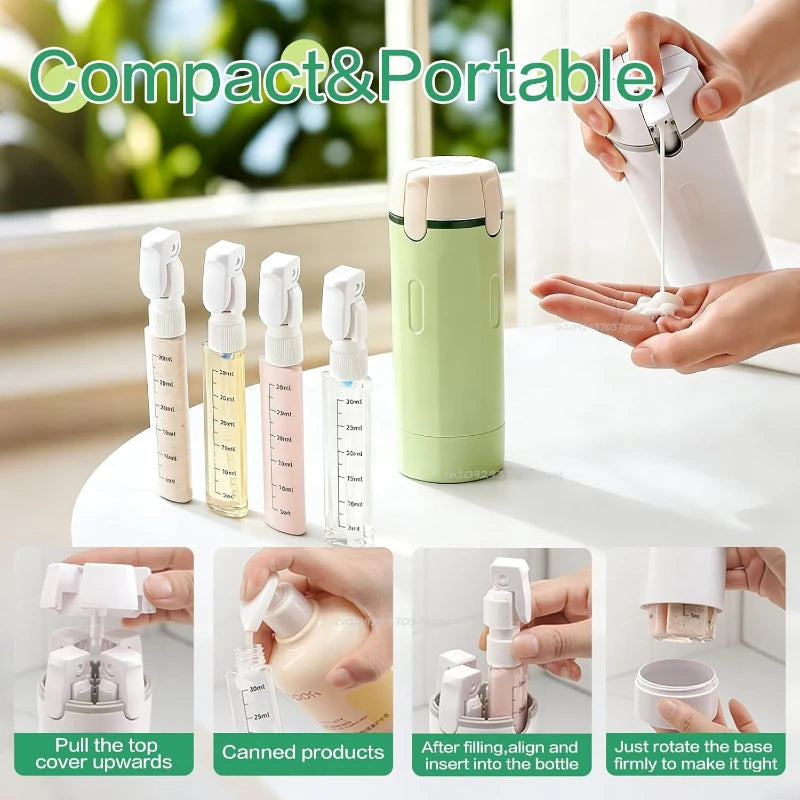 Leak Proof 4 in 1 Travel Dispenser Portable Refillable Travel Container Lightweight Storage Bottle for Shampoo Conditioner