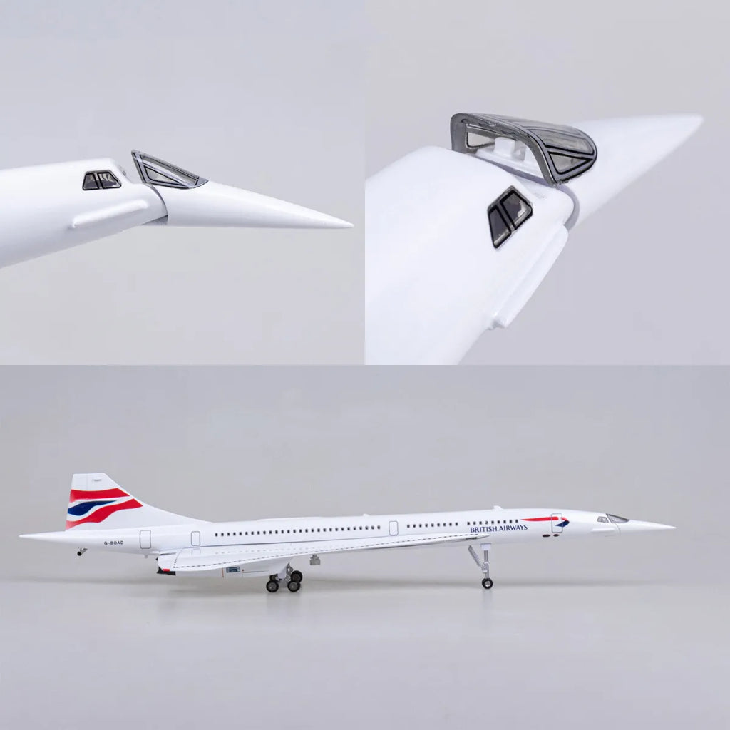 New 1:125 Scale Diecast British Airways Concorde Resin Airplane Airbus With Light Toy Plane Collection Display Decoration Fans