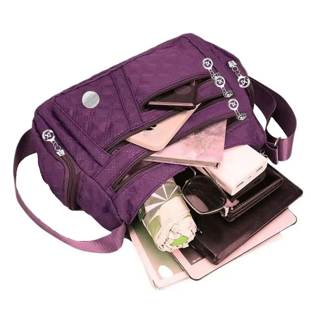 Square Shape Crossbody Bag Oxford Zipper Closure Middle-aged Mother's Bag Multi-layer Large Capacity Messenger Bag's Daily Use