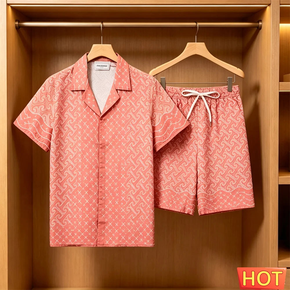 Men's Summer Suit Daily Casual Short Sleeve Tee Tops +Shorts 2 Piece Outfit Fashion Loose Shirts Sets Street Hip Hop Men Clothes