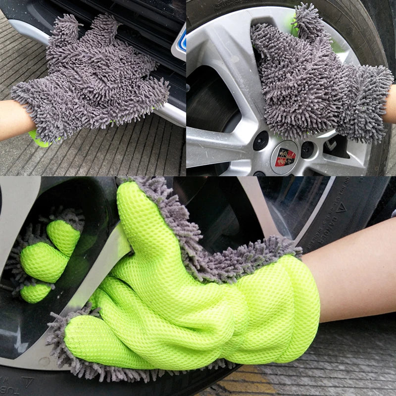 Microfiber Car Wash Gloves Car Sponge Extra Soft Car Wash Cloth Gloves Scratch Free Microfiber Double Sided Car Cleaning Tool