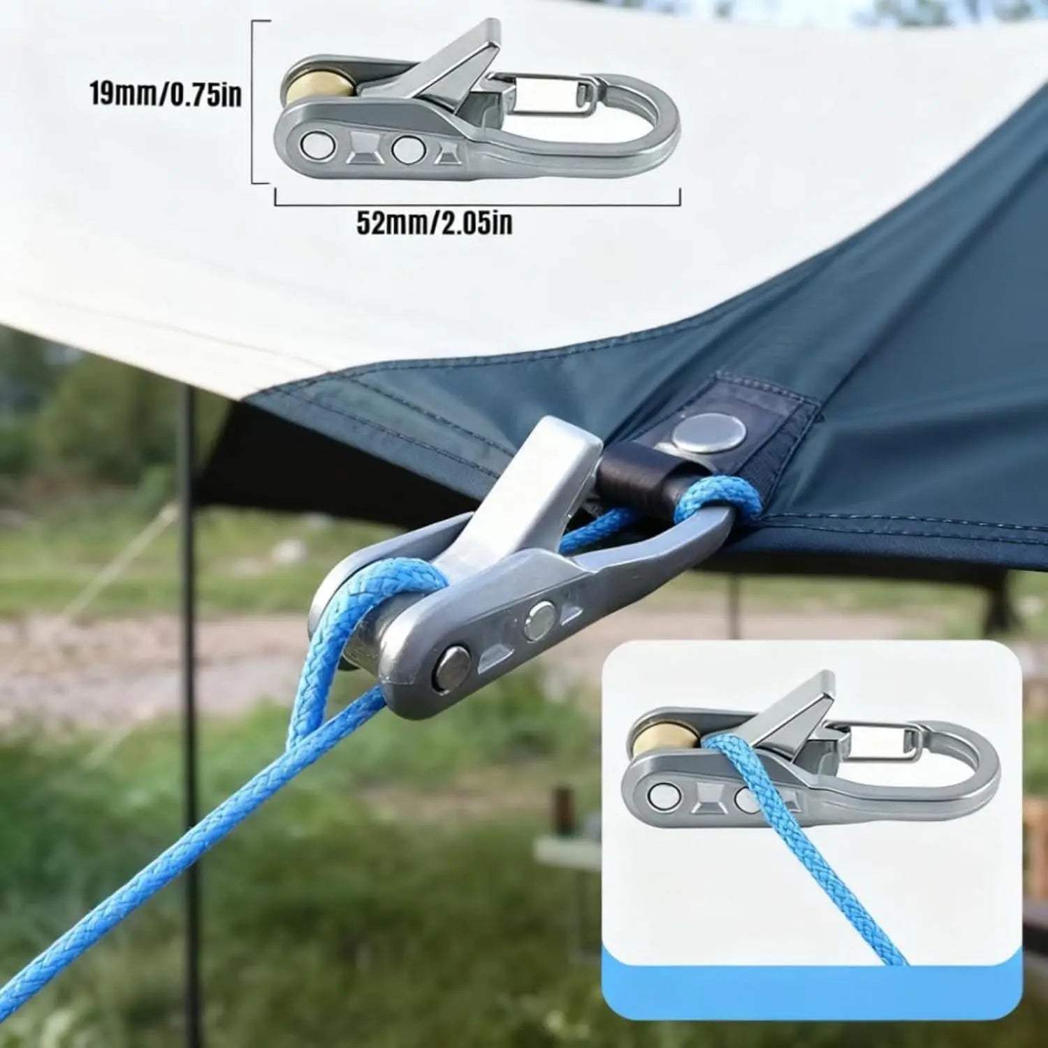 Roller Hook Rope Tensioning Tool with Roller Hook & Safety Buckle, Fits 4-6mm Diameter Rope, Camping Tent Ropes Securing Tool
