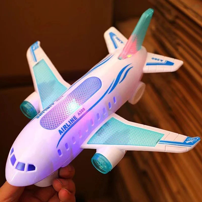 Electric Airplane Toy Omni Directional Shock-Resistant with LED Lights And Music Educational Simulated Aircraft Play for Kids