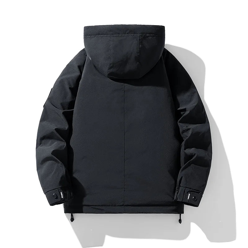 2025 High Quality Hooded Hiking Down Coats for Men Solid Color Windproof Warm Outerwear Winter Casual Male Clothes Fashion New