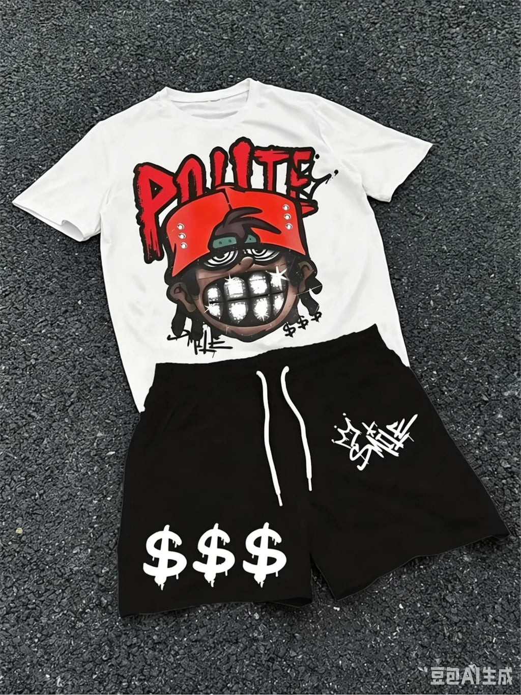 Summer Fashion American Hip-hop Style Men's O-neck Top And Casual Shorts, 3D Print Street Fashion Trend Men's 2pcs Set