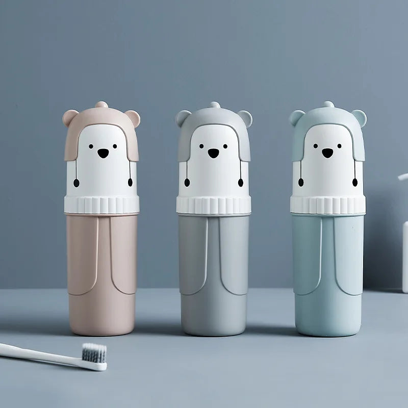 1PC Cartoon Bear Travel Portable Toothbrush Cup Cute Toothpaste Holder Box Storage Case Box Organizer Travel Toiletries Bathroom