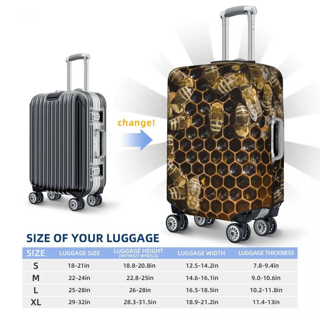 Honeycomb With Bees Suitcase Cover Elastic Cute Honey Bumblebee Luggage Protective Covers for 18-32 inch