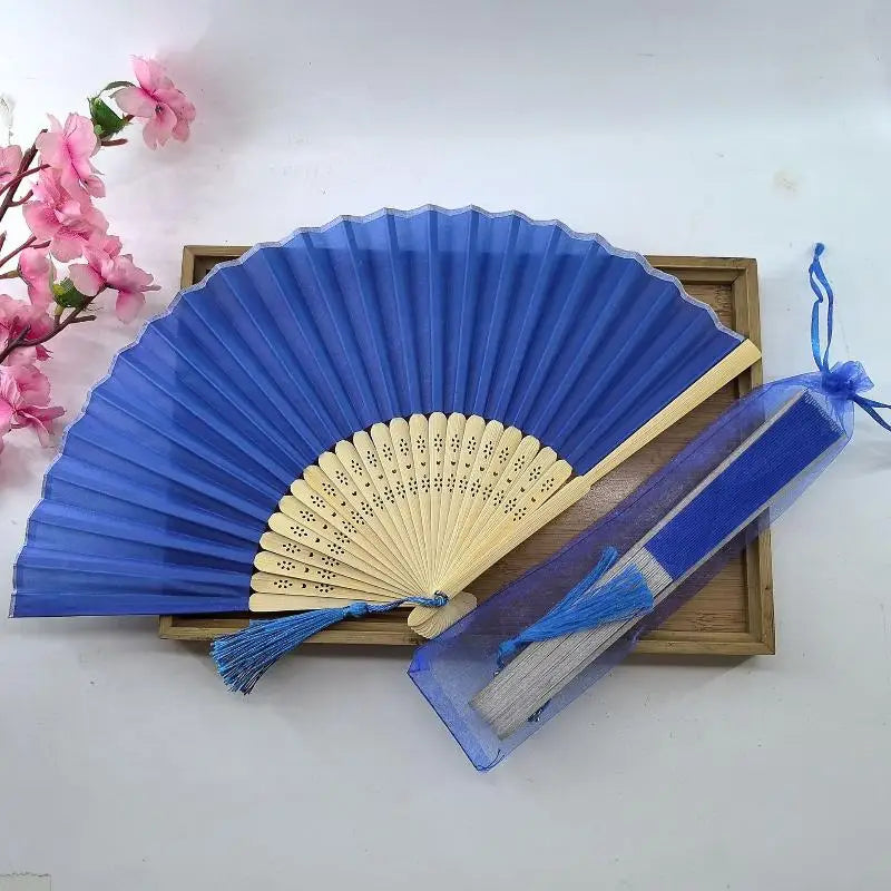 Chinese Style Folding Fan Wear Resist With Organza Bag Bamboo Hand Fan With Tassel Cooling Tool Silk Hand Fan Party Decoration