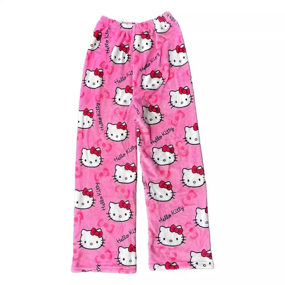New Autumn Winter Flannel Popular Hello Kitty Pajama Pants Thickened Velvet Warm Casual Cartoon Home Pants Casual Comfortable