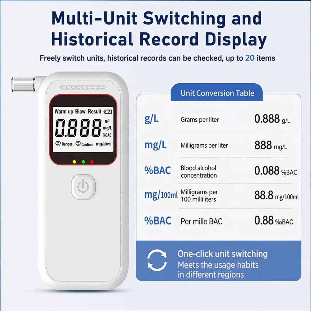 Alcohol Breathalyzer Tester LCD Display Voice Announcements Digital Alcohol Concentration Tester Home Drunk Driving Analyzer