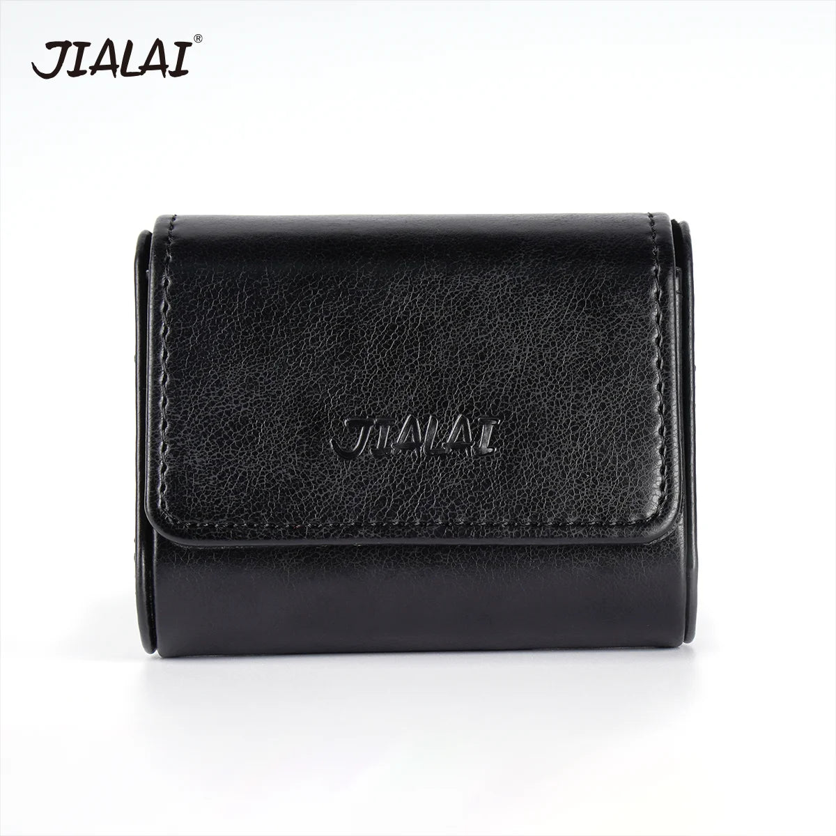 JIALAI High Grade Magnetic Earphone Storage Box Lining Flocking Compact Flip Cover for Wireless Earbuds, Black Textured PU Case