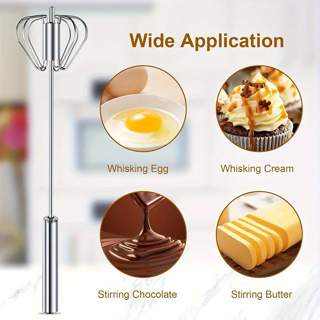 1/3PC Semi Automatic Egg Beater Stainless Steel Semi-Automatic Mixer for Effortless Egg Cream Mixing Stirring Kitchen Tool