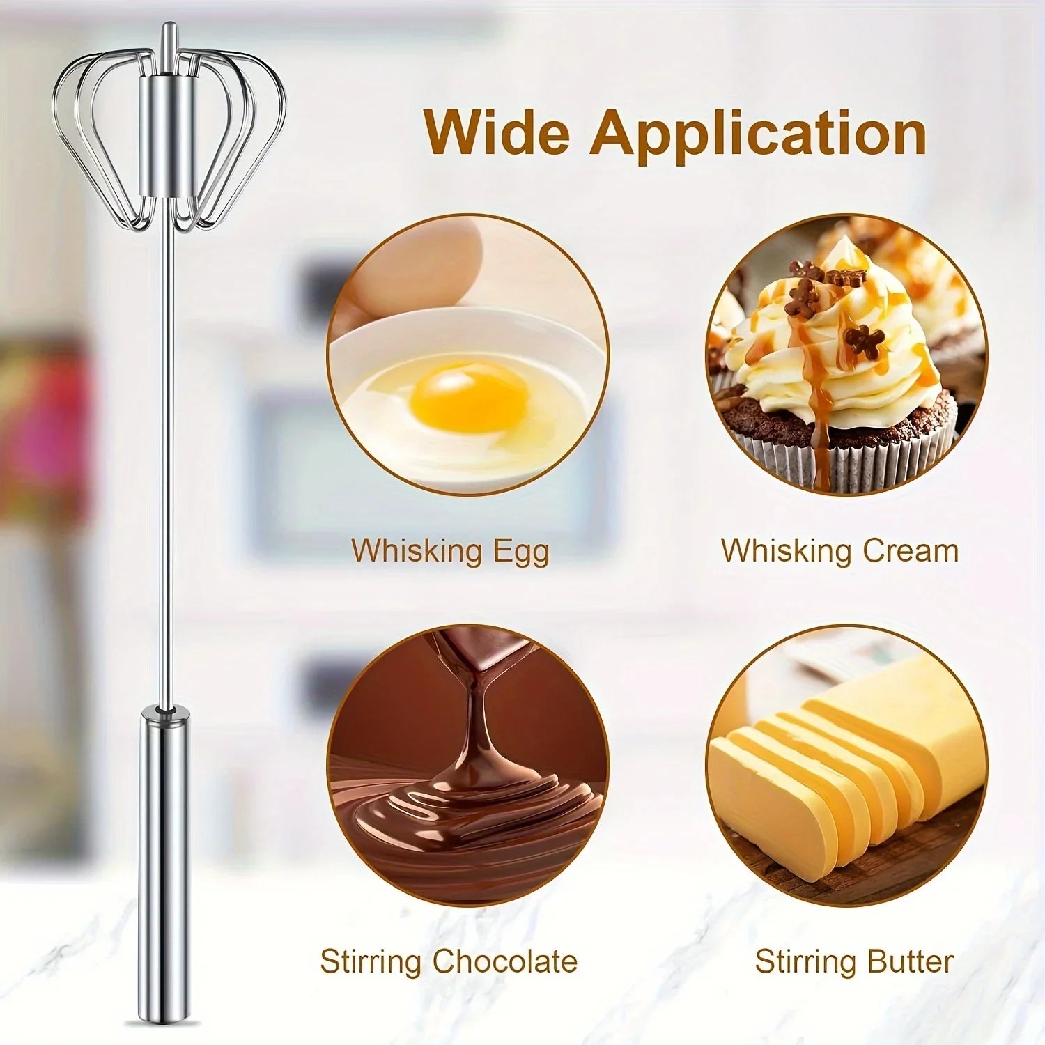 1/3PC Semi Automatic Egg Beater Stainless Steel Semi-Automatic Mixer for Effortless Egg Cream Mixing Stirring Kitchen Tool
