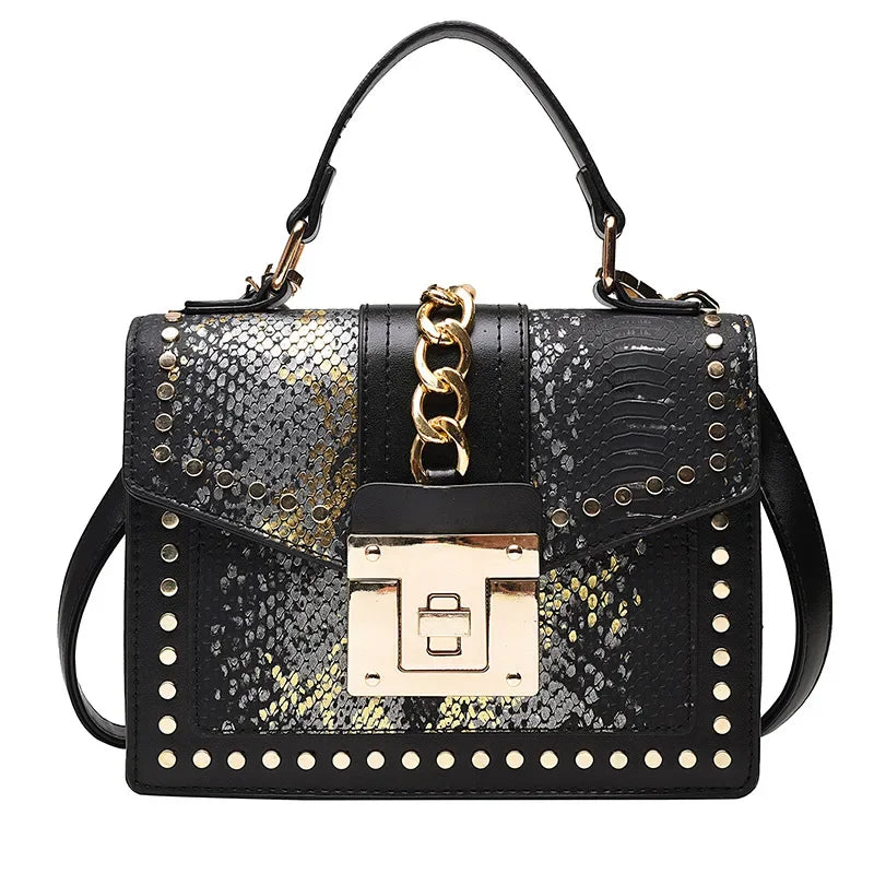 Rivet Snake Pattern Bags for Women 2023 New Luxury Handbags Retro Fashion Western Style Multi-layer Casual Women Crossbody Bag