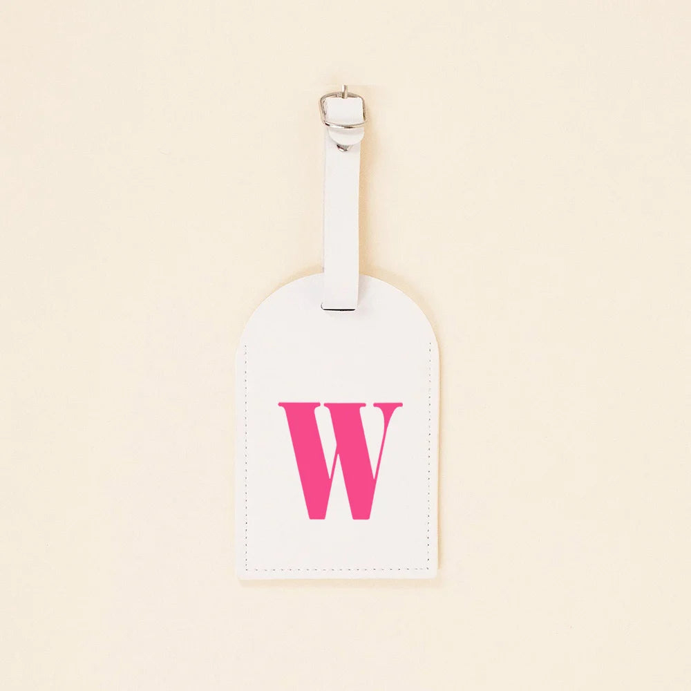Rose Pink Initial Monogram Luggage Tag Bachelorette Party Favors Girls Trip Travel Gift PU Leather for Suitcase Baggage Handbag