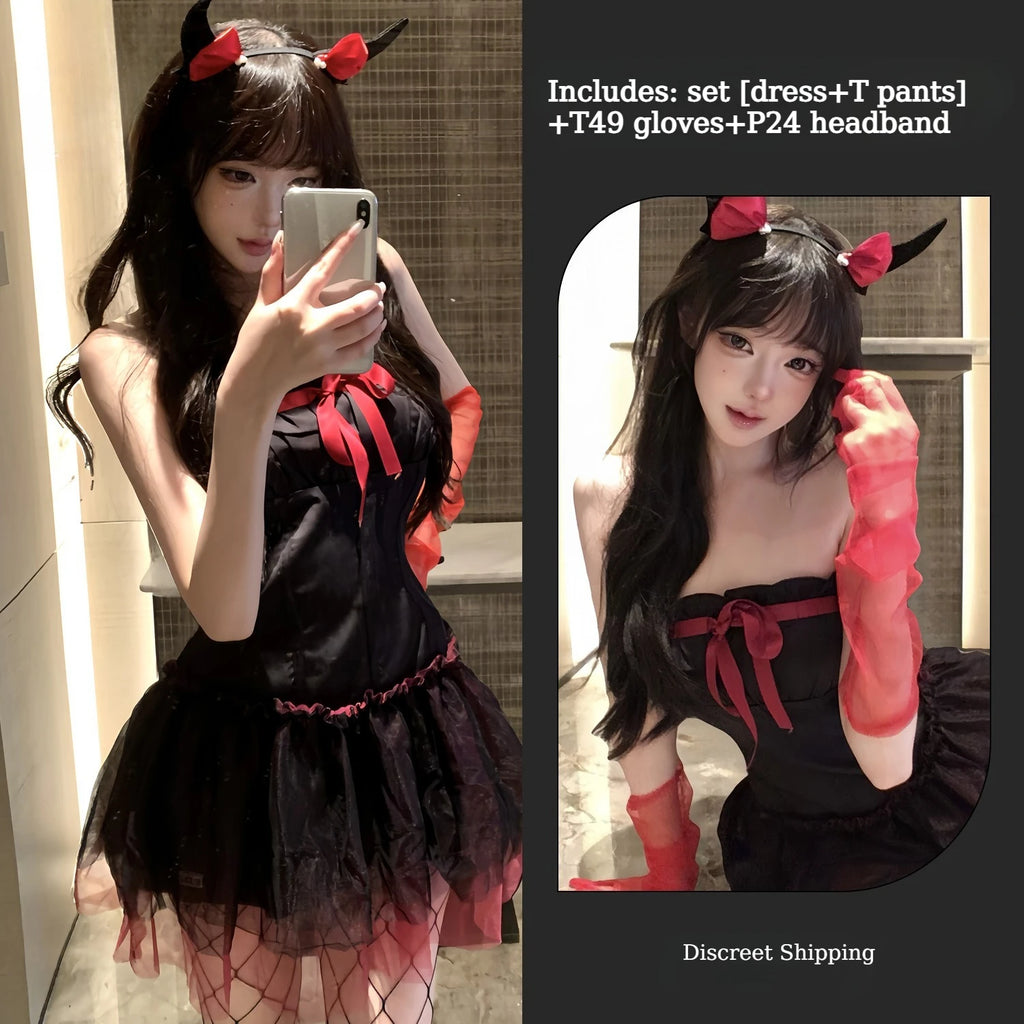 New Year's Outfit Bow Strapless Spicy Girl Suspender Dress Sexy Spicy Girl Lingerie Passionate Role-playing Halloween Set