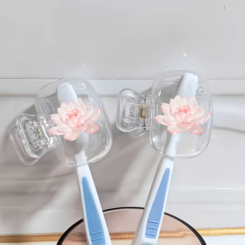 Beautiful Lotus 2pcs Toothbrush Holder Portable Combination Set Protective Cover Suitable for Home Travel Use Storage Clip Trips