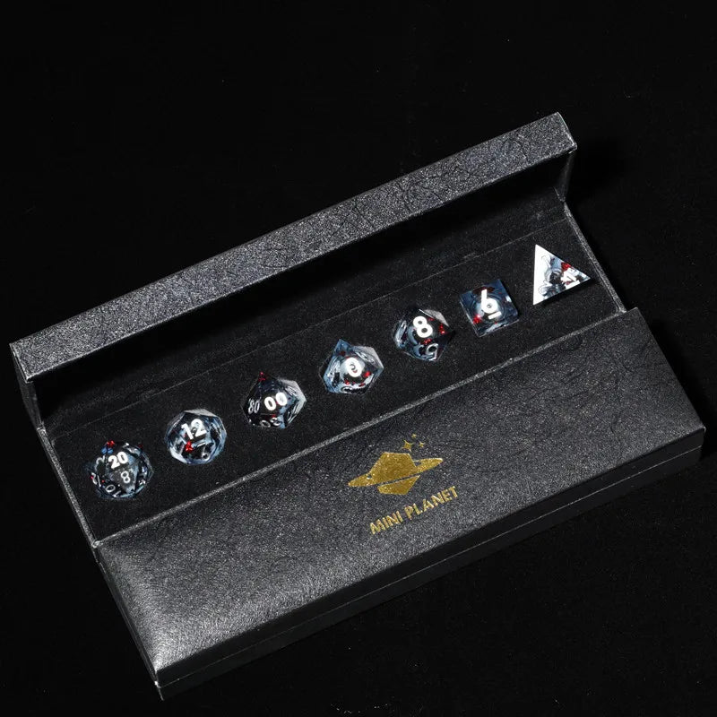 MINI PLANET Gold Sand Liquid Core Dice D&D Set Handmade Polyhedral Resin Dice With Sharp Edge For TRPG DND D6 D20 Dice Games