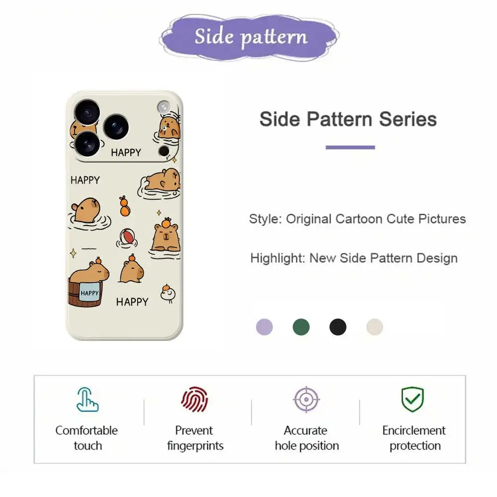Cartoon Capybara Happy Phone Case For iPhone 17 Pro Max 17 Air 16 15 14 Plus 13 12 11 Pro Max XS Max XR 16E Silicone Soft Cover