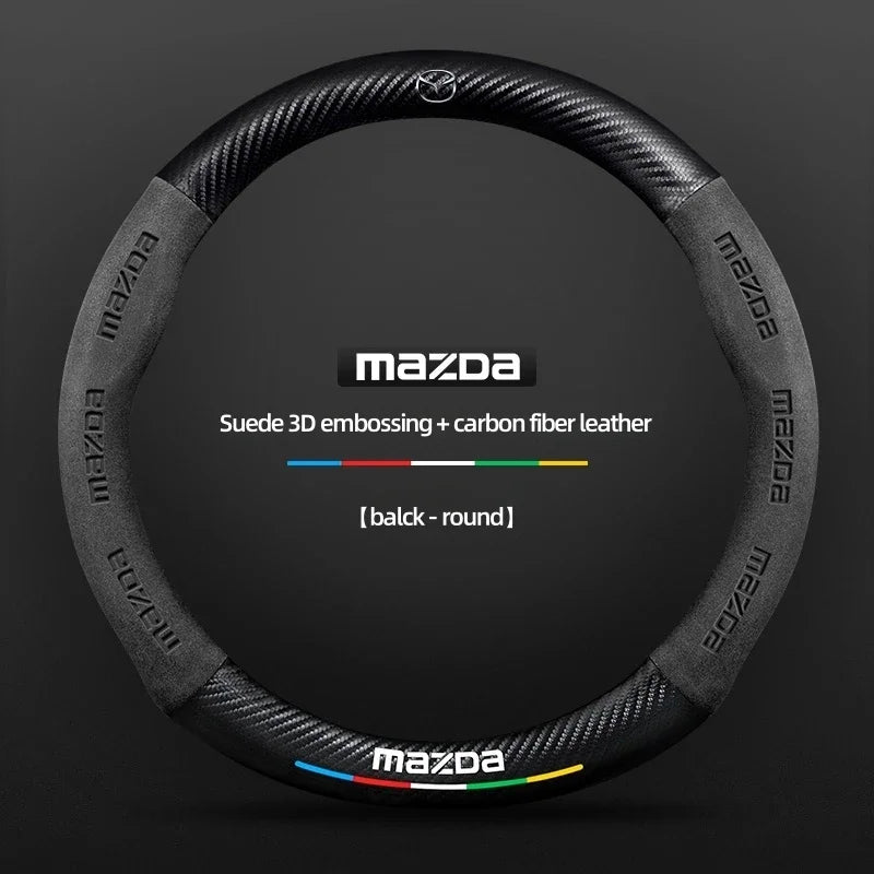 Car Suede Carbon Fiber Leather Steering Wheel Cover For Mazda BT-50 CX-3 CX-4 CX-5 CX-7 CX-9 MX5 Mazda 3 Axela 6 Gh Gj Demio Car