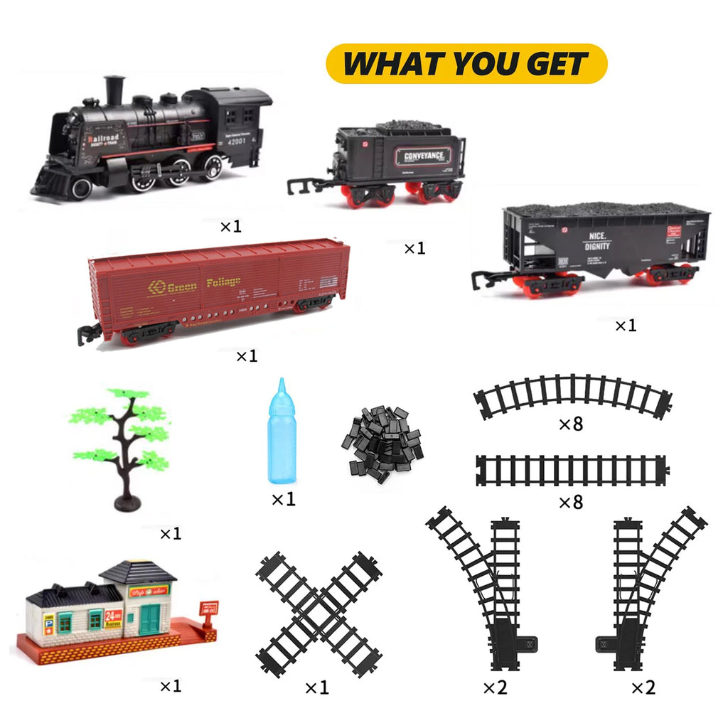 Classical Battery Operate Electric Railway Train Simulation Steam Locomotive Set Adding Water to Smoke Train Toys Lights Sounds