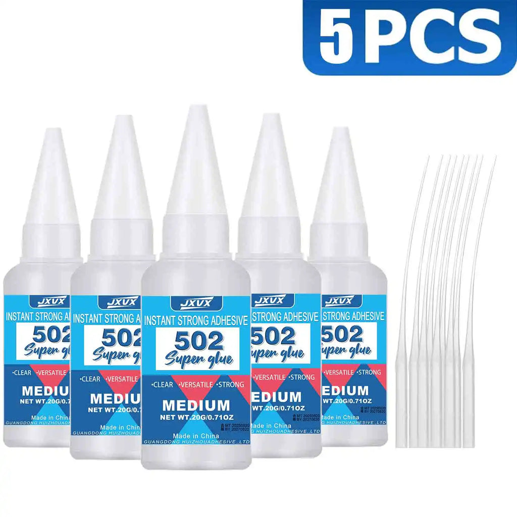 JXVX 1-15 PCs Super glue 502 High Strength Quick-drying Cyanoacrylate Transparent  Waterproof Adhesive for leather, rubber, wood, Metal High Strength Liquid glue Tool With Precision Distributor 0.7oz.
