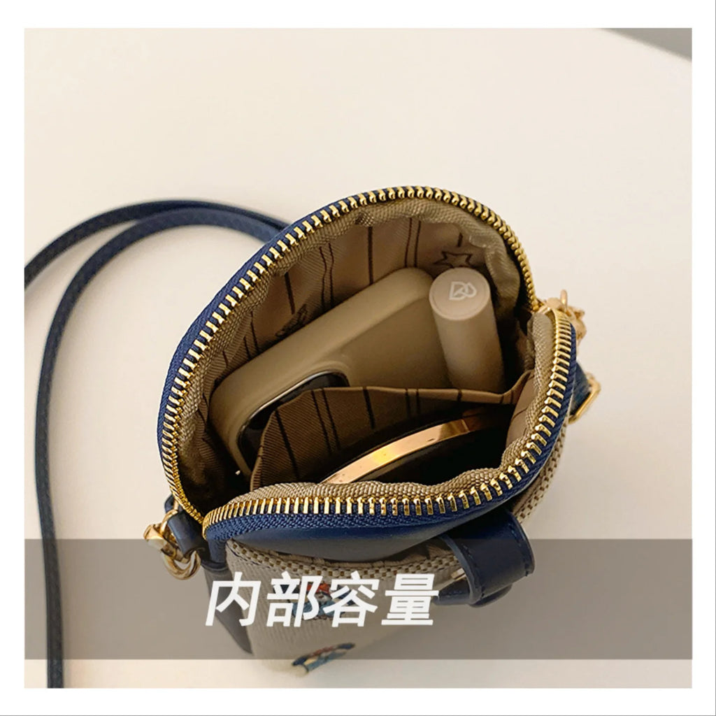Canvas Embroidered Bear Mobile Phone Bag for Women Large Capacity Crossbody Bag with Compartments