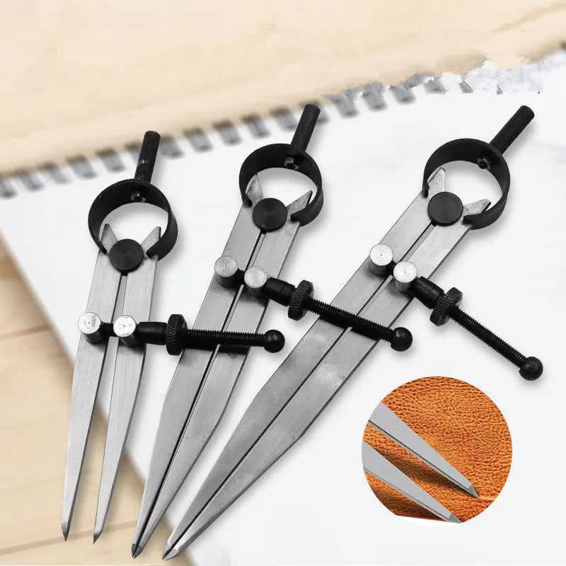 Adjustable Leather Compass Lockable Carbon Steel Divider Wing Creaser DIY Leathercraft Rotating Line Scribing Gauge Caliper Tool