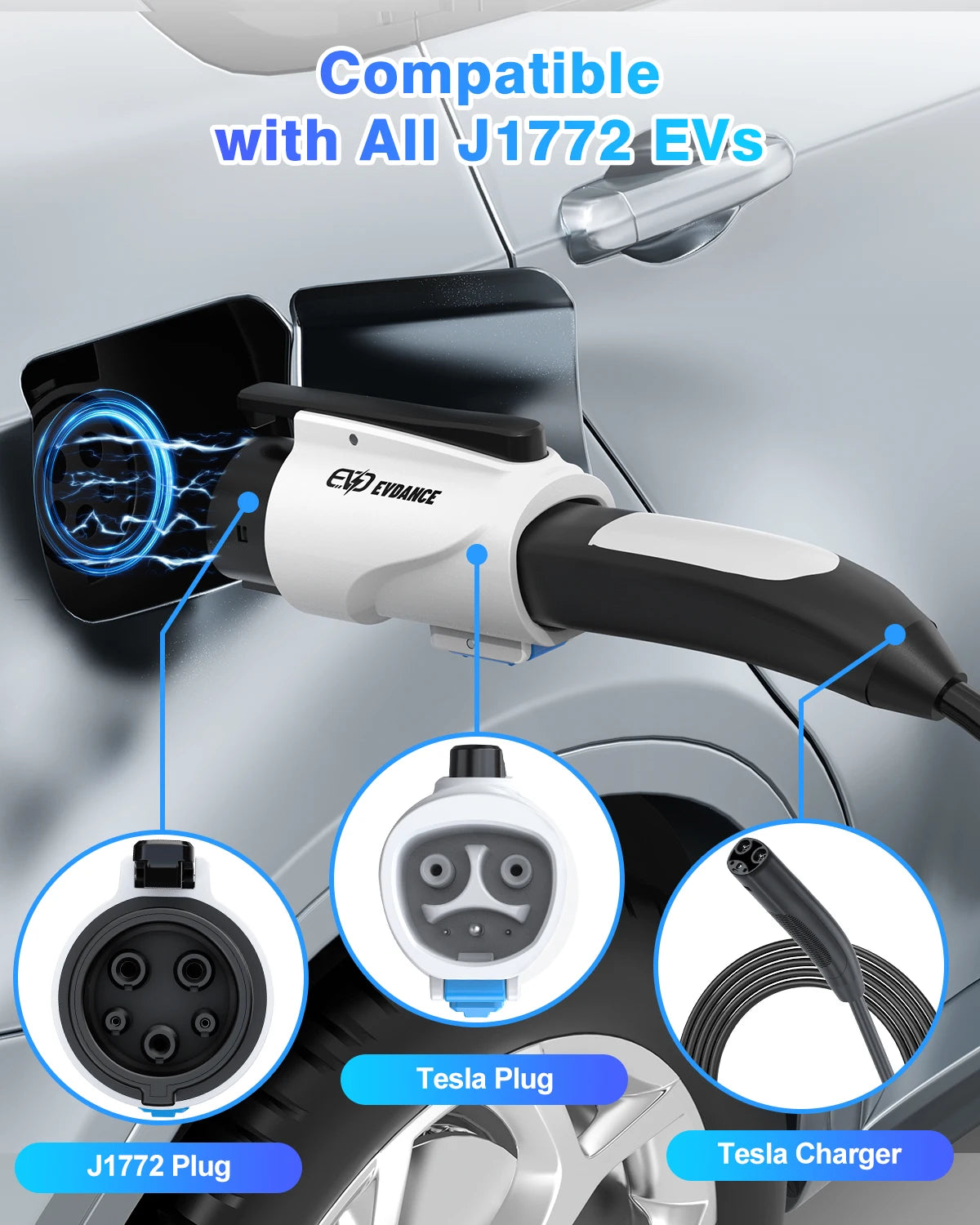 J1772 EV Adapter Max 80A 250V Tesla to J1772 Charging Adapter Compatible with Tesla Wall Connector Destination Charger Type1 EVs