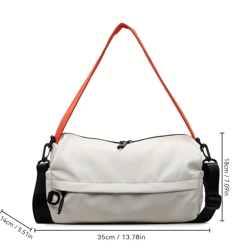 1pcs Beige Color Block Fabric Crossbody Bag Adjustable Wide Strap Light  Resistant Sports Bag Short Trip Storage Handbag