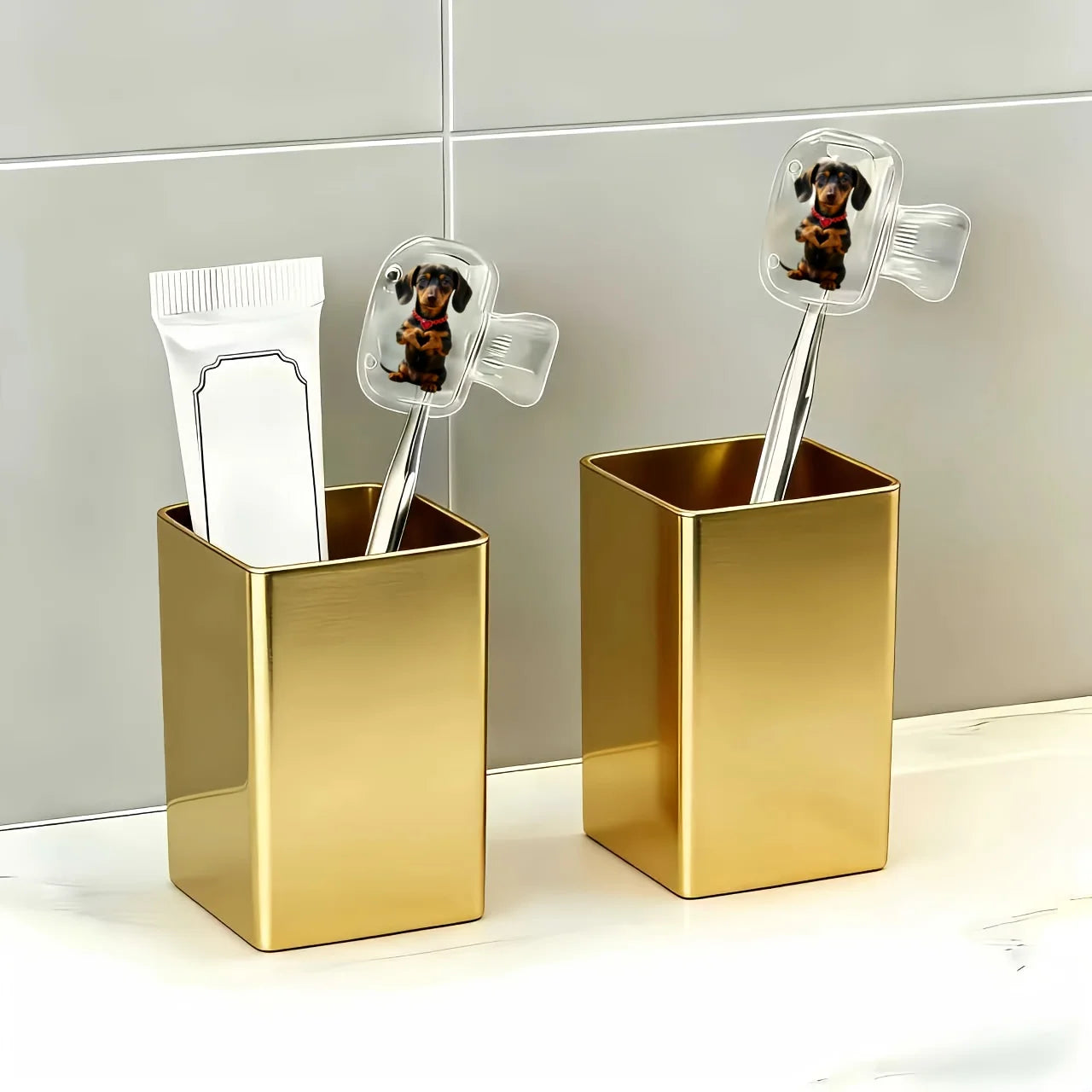 2pcs Cute Dachshund with Heart Pattern Portable Toothbrush Head Cover Storage Case Toothbrush Protective Cover Holder Party Gift