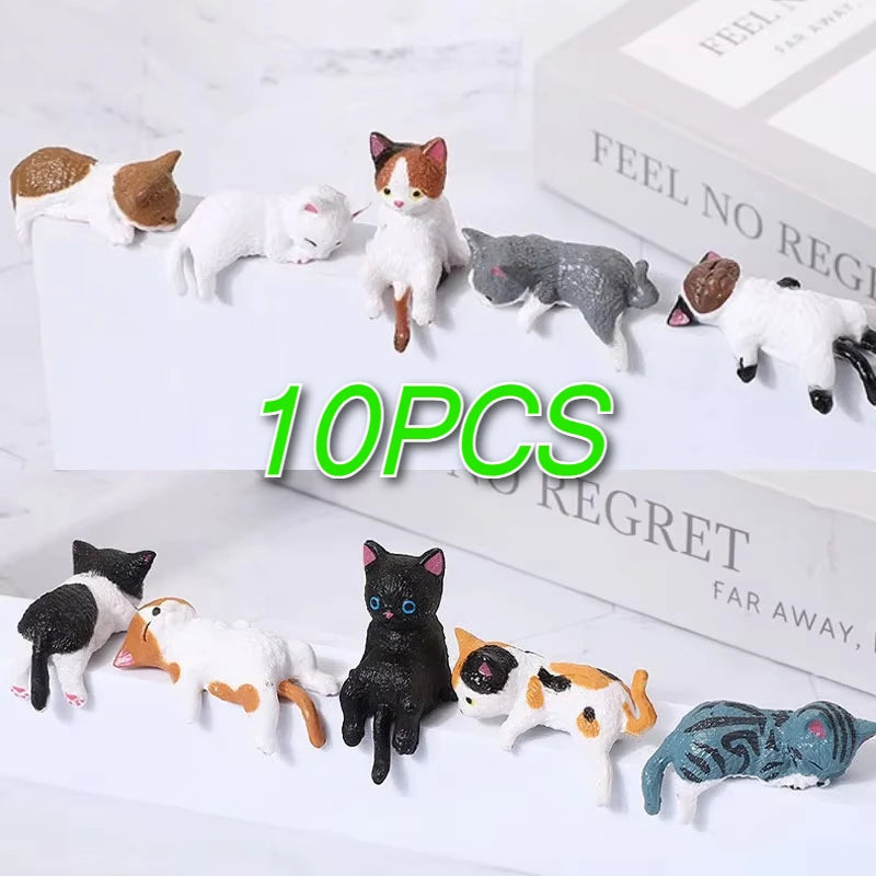 4-10 Pcs Cute Kitten Decoration Creative Sleeping Cat Doll Home Ornaments Toys Cat Car Micro Landscape Decoration Adorable Gifts