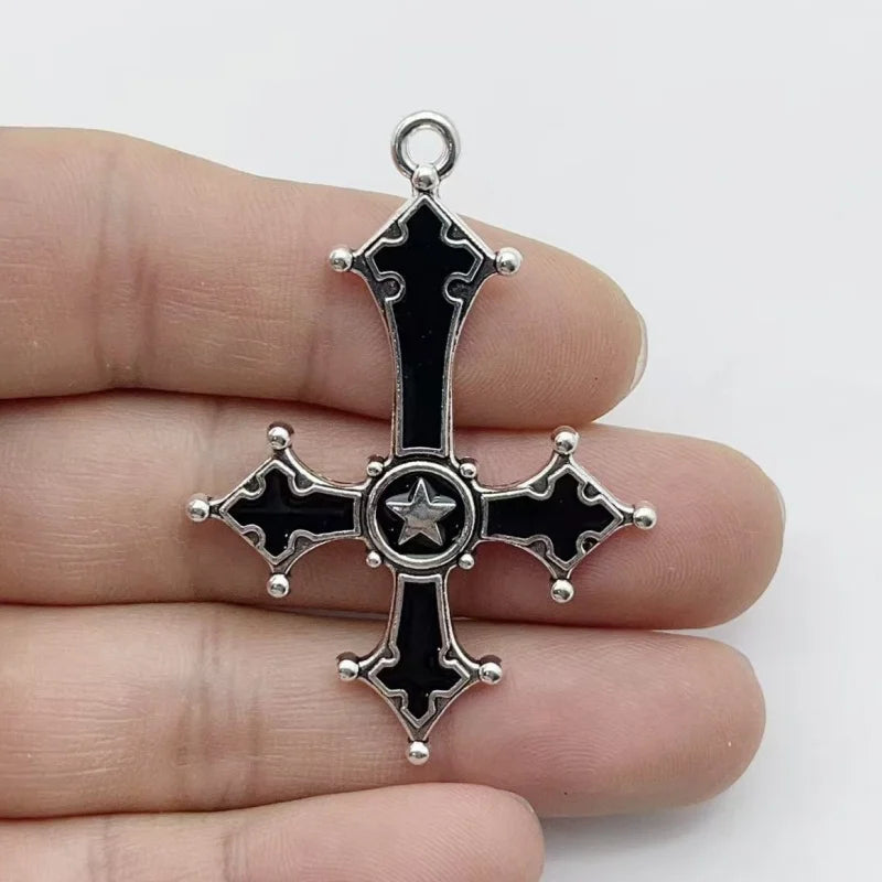 10Pcs Gothic Black Enamel Alloy Charms Mixed Vintage Heart Cross Skull Coffin Metal Pendants For DIY Earrings Bracelet Keychain