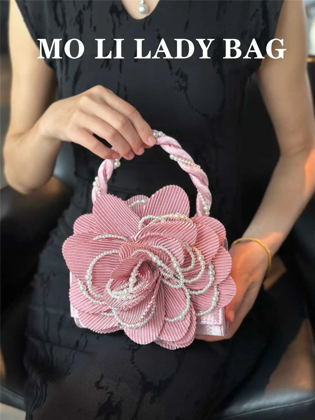 retro burgundy twist pearl cheongsam bag rose three-dimensional pink flower bag fairy bag diagonal straddle girl