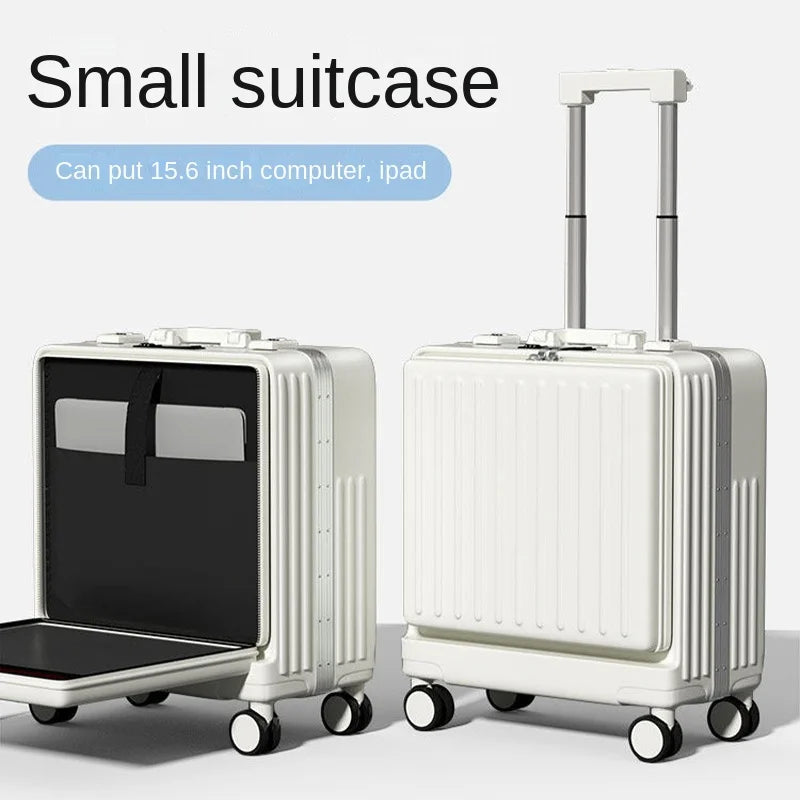Small Suitcase 2026 Aluminium Frame Front Opening 16–20 inch Cabin Luggage Business Travel Trolley Suitcase for Men and Women