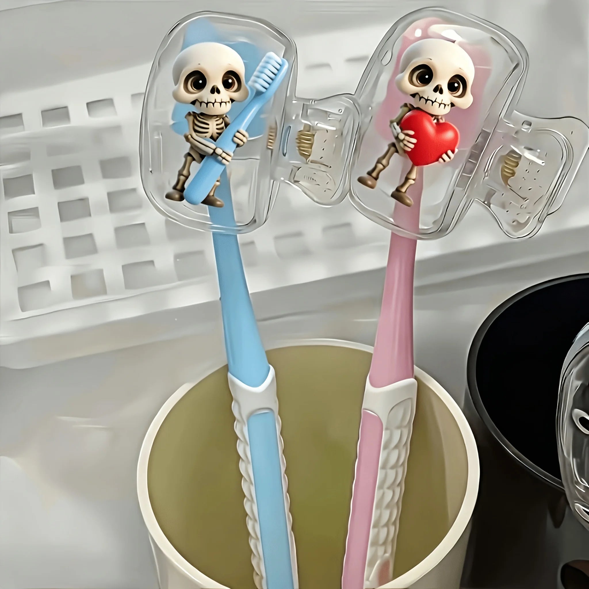 Portable Toothbrush Head Cover with Skull Pattern, Storage Case, Toothbrush Protective Cover Holder For Travel, Outdoor Trips.
