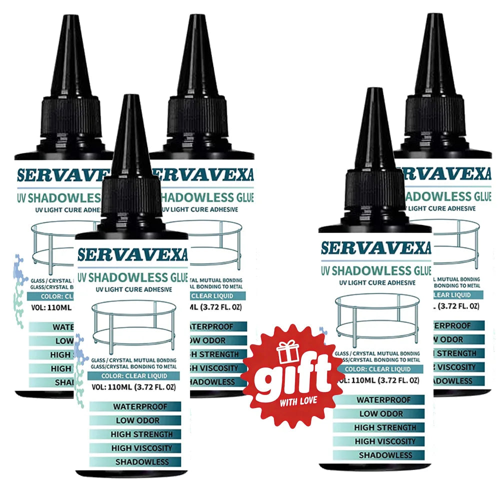 SERVAVEXA 110ml UV Light Cure Adhesive Kit with Lamp, Clear High Viscosity Glue for Glass to Metal Bonding, Waterproof