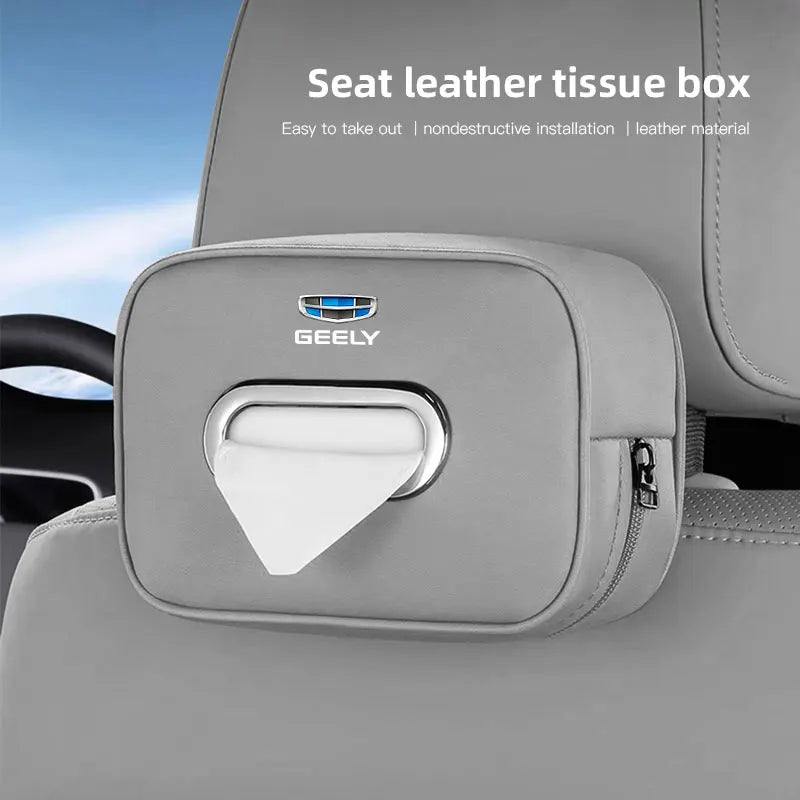 Car Tissue Box Car Interior Accessories For Geely Coolray Geometry C GX3 Emgrand EC7 LC Leather Tissue Storage Bag Kleenex Case