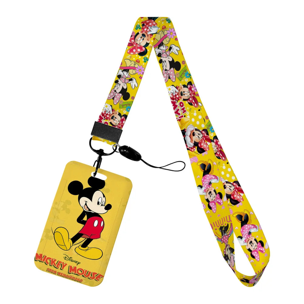 Disney Yellow Series Mickey Minnie Card Holder Work Permit Name Badge with Keychains Student Id Card Lanyard Holder Accessories
