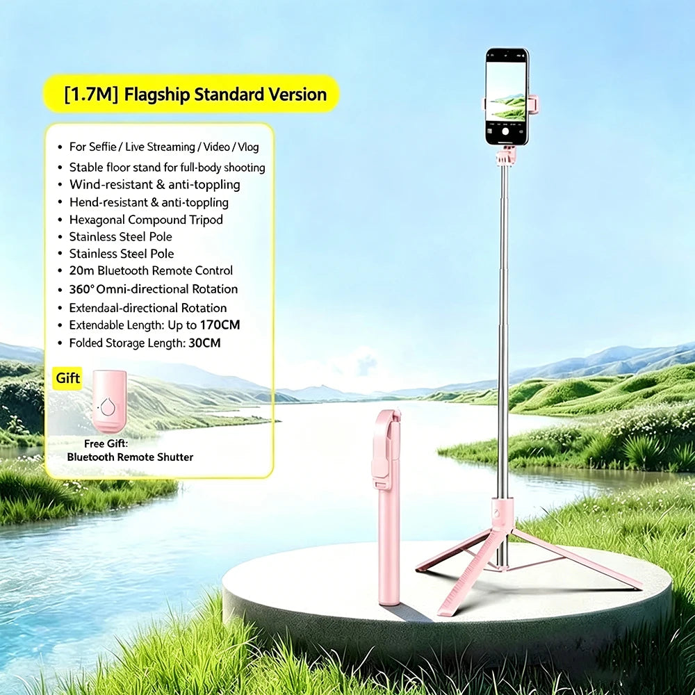 All In One Retractable Phone Selfie Stick Tripod With Bluetooth Remote Control Portable Cell Phone Holder For Live Streaming TIK