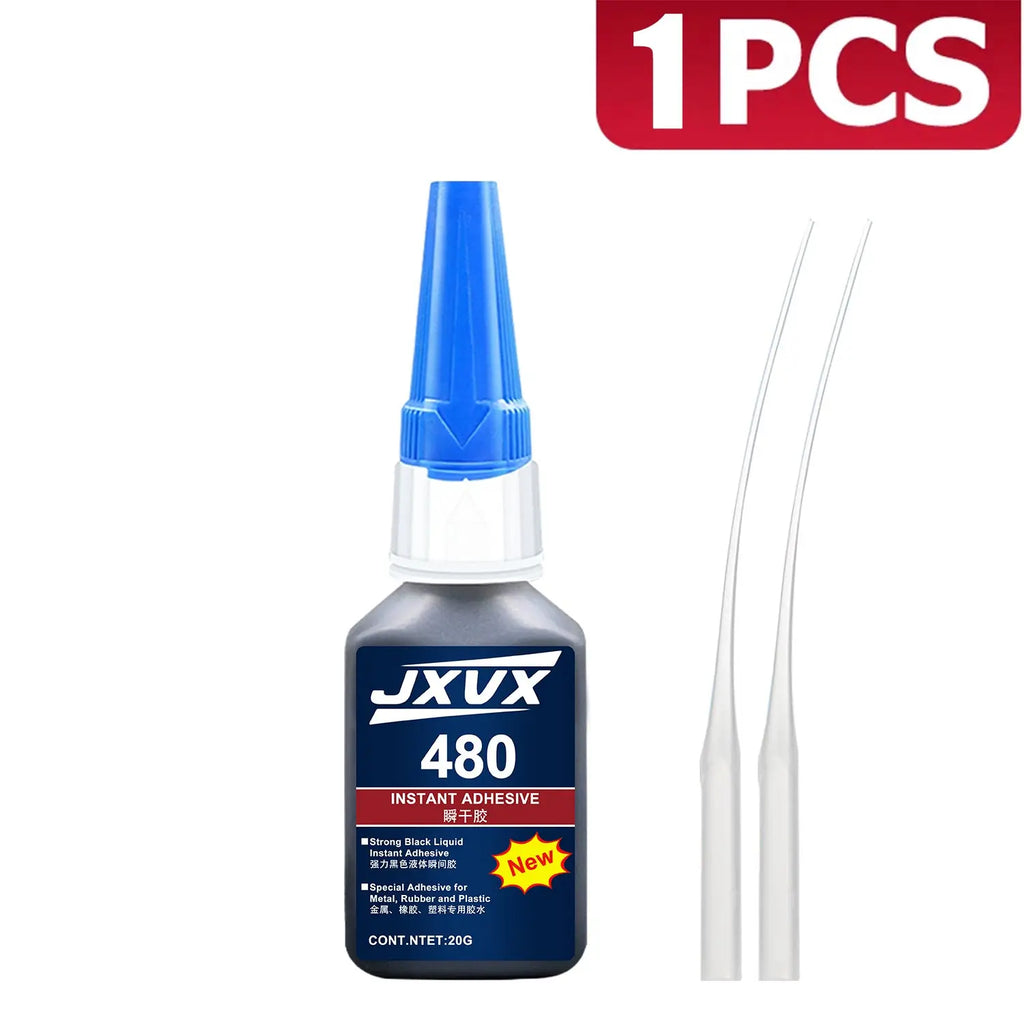 JXVX 20g 480 Super black glue for tyre repair Black liquid glue Durable rubber Wear-resistant adhesive Non-corrosive Instant bonding Leather Original adhesive, complete with dispenser.