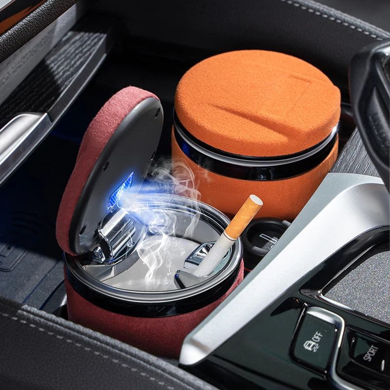 1Pc Universal LED Car Ashtray Portable, Odor Proof with Lid, Auto Smoking Accessories, Interior Night Light Decor for Cars