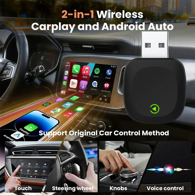 TrolinkTek 2in1 Wireless CarPlay Adapter Android Auto AI Smart Box Car Intelligent System Suitable For VW Toyota Nissan Honda