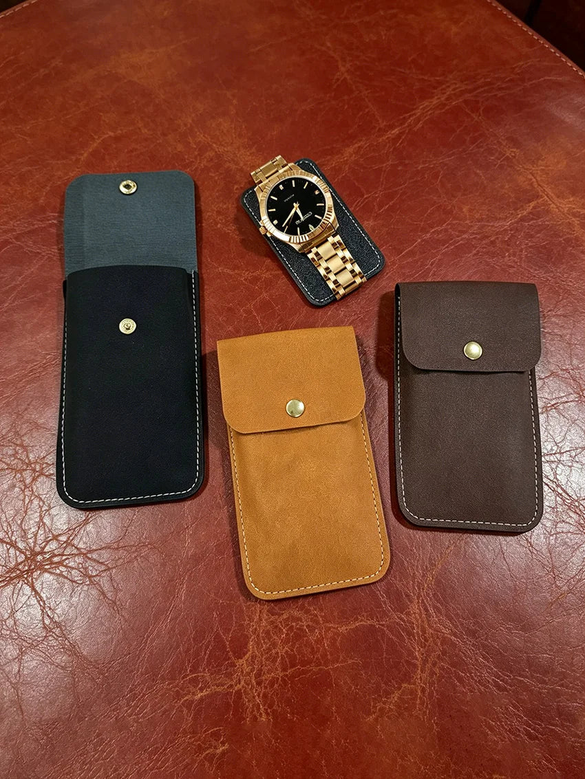 Retro Leather Watch Pouch, Scratch-resistant Snap Closure Watch Protector, Portable Travel Watch Case