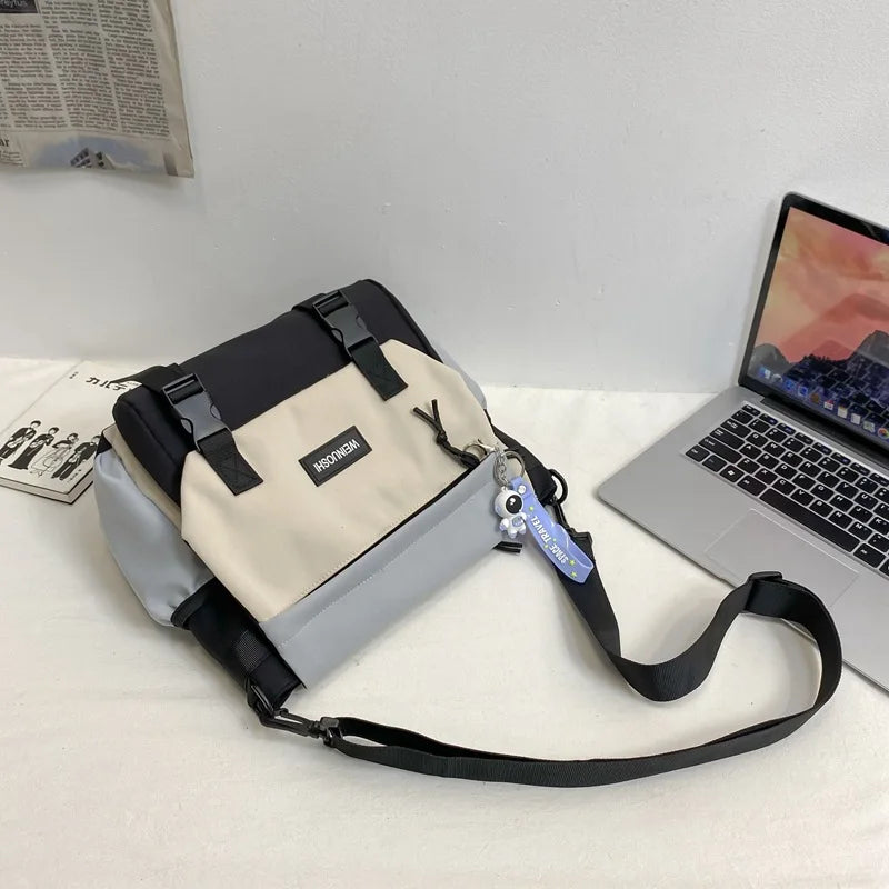 Japanese Simple Men Messenger Bag Korean Bag Student Nylon Waterproof Canvas Bag Tide Shoulder Crossbody Bags for Women Satchel