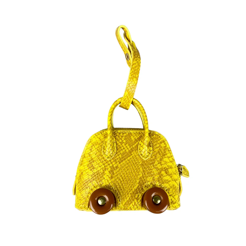 Leather Snake-Embossed Mini Bag-Earphones & Lipstick Pouch with Contrast Color Wheels-PU Leather-Bag Charm-Ideal Gift For Women