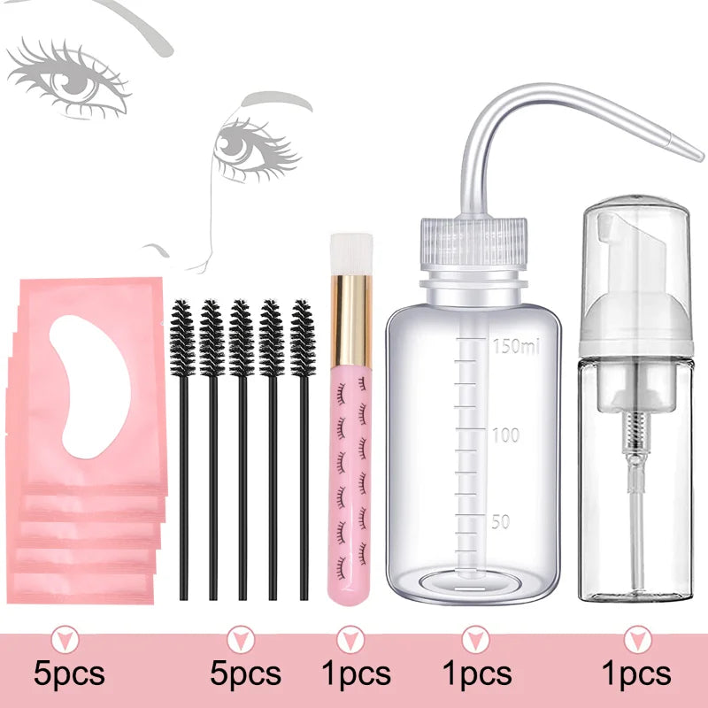 13Pcs Eyelash Extension Cleaning Kit 5 in 1 Lash  Bottle Set Eyebrow Mascara Wand Eye Pad PatchesShampoo Brush Soap Foam Washing